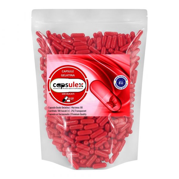 CAPSULE GELATINA ROSU M:00 – 100 BUCATI